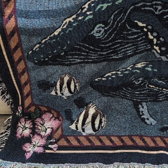Oceanic Marine Life Tapestry Throw Blanket by Dan Gilbert Vintage Made in USA - Picture 6 of 10